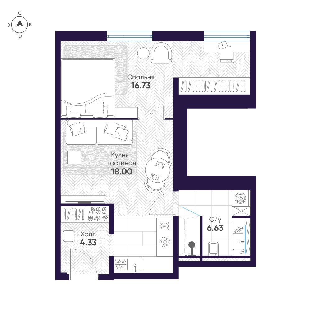 Планировка 46.6 м²