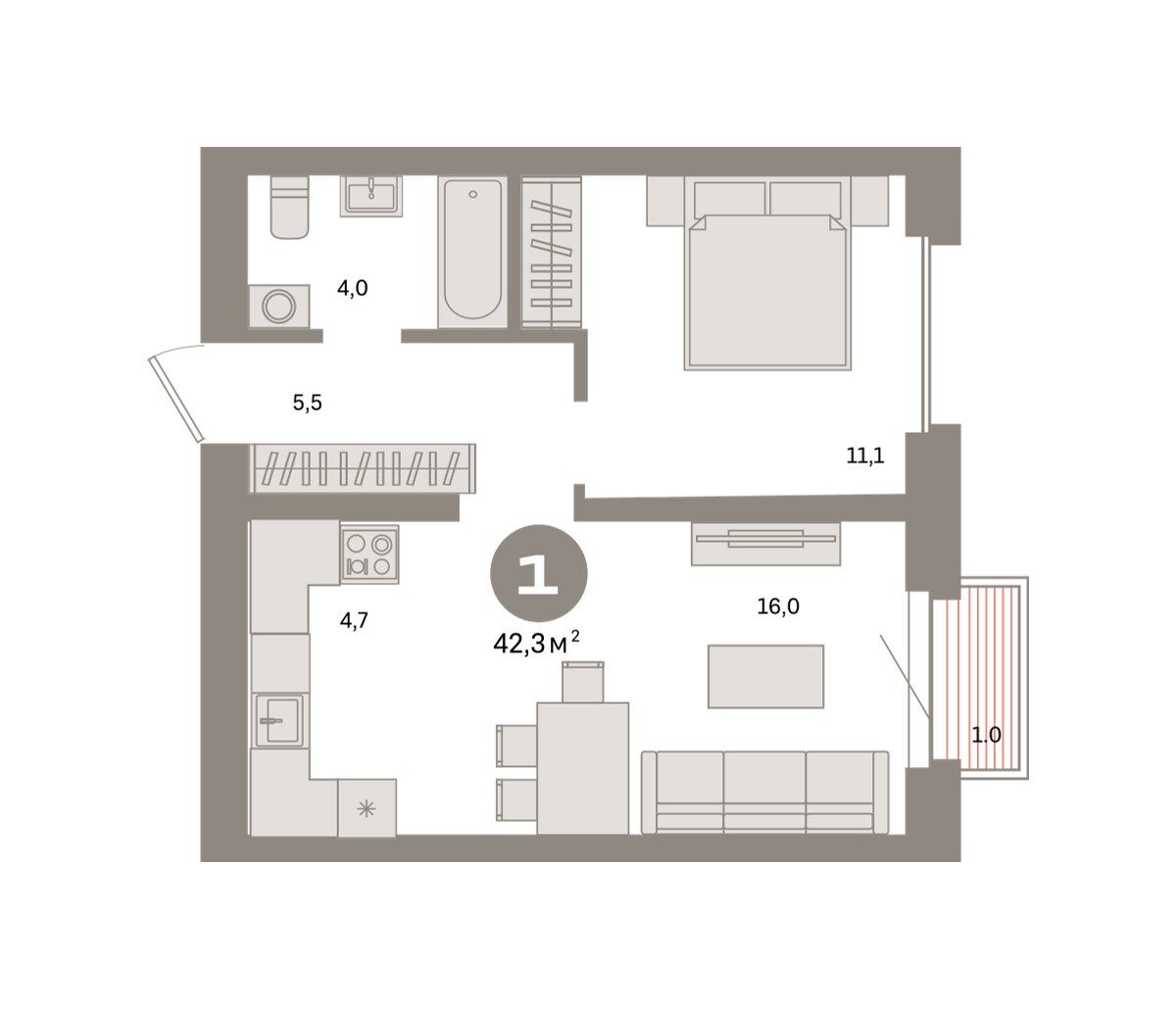 Планировка 42.3 м²