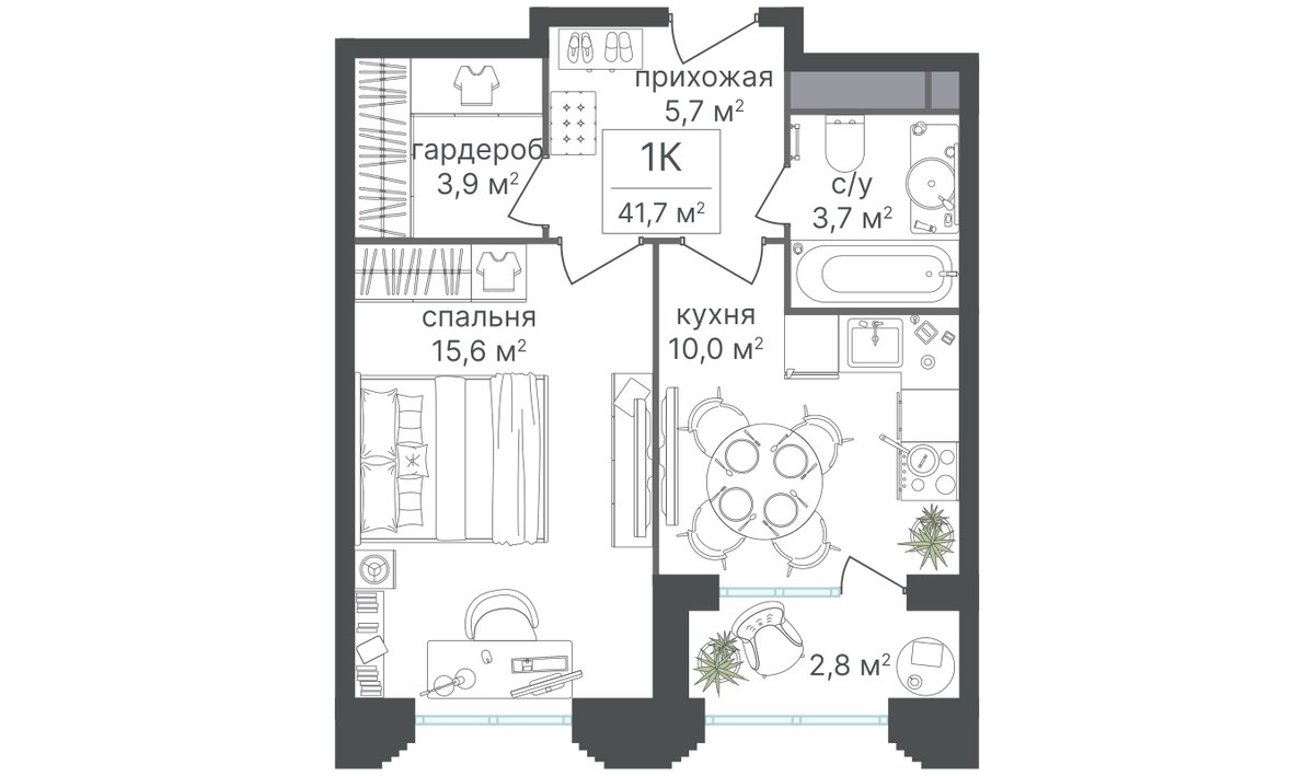 Планировка 36.6 м²