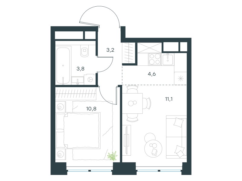 Планировка 33.5 м²
