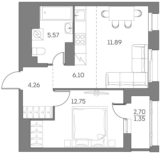 Планировка 41.92 м²