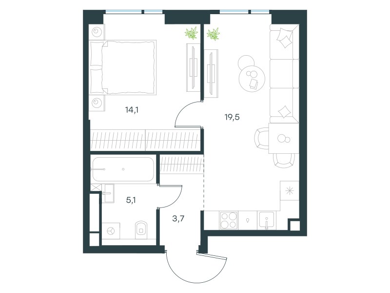 Планировка 42.4 м²