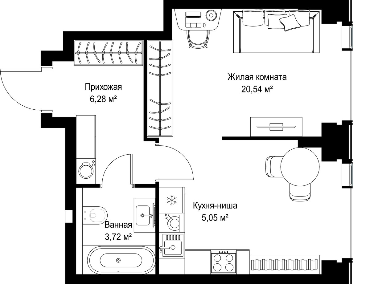 Планировка 35.59 м²