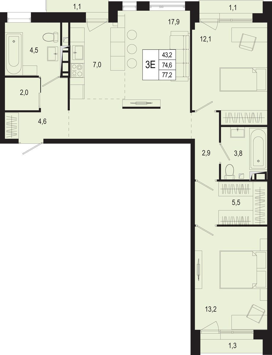 Планировка 74.5 м²