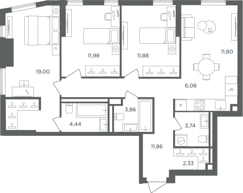 Планировка 86.97 м²