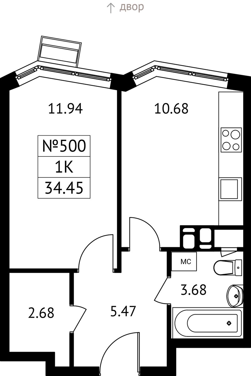 Планировка 34.45 м²