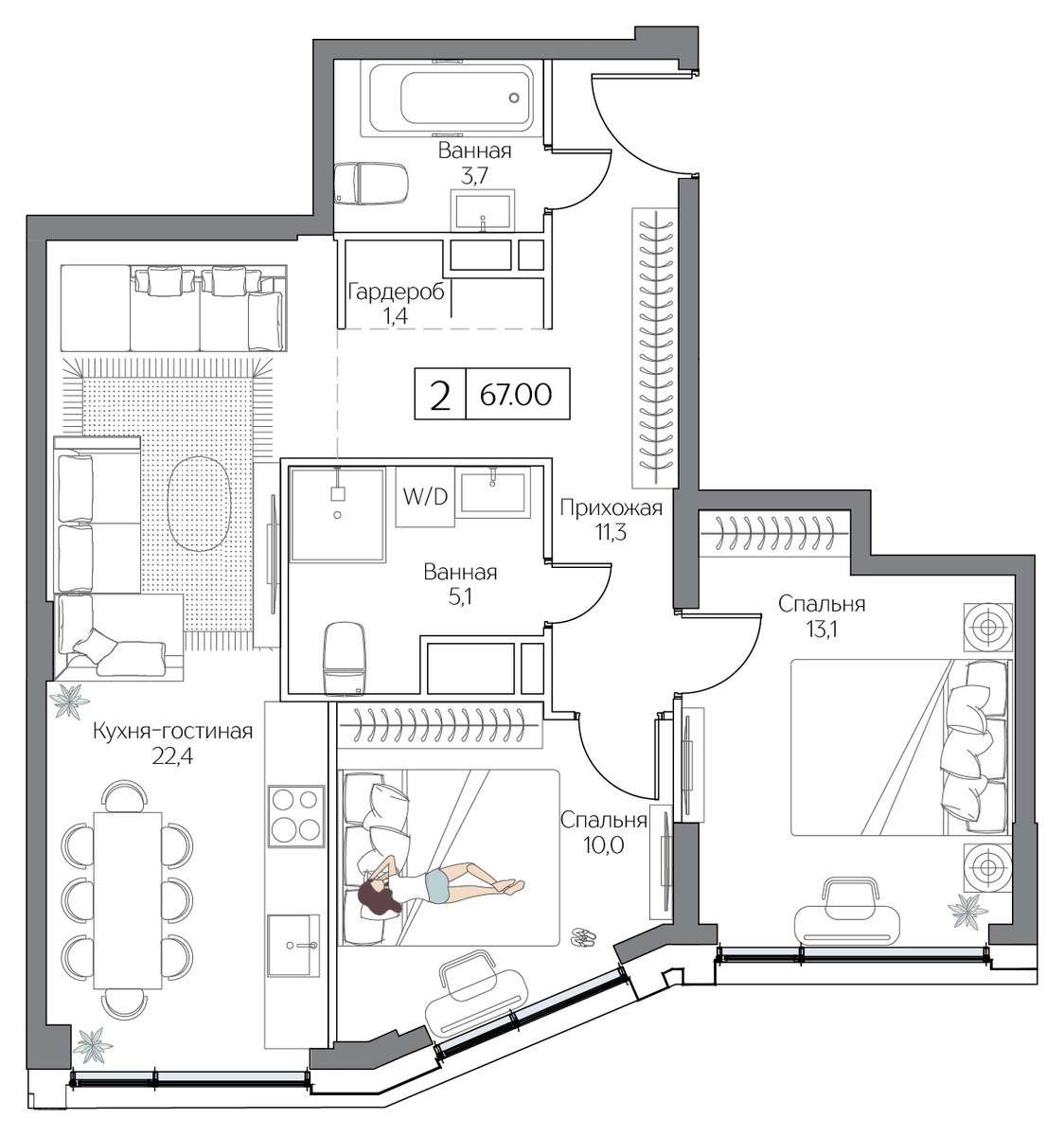 Планировка 67.0 м²