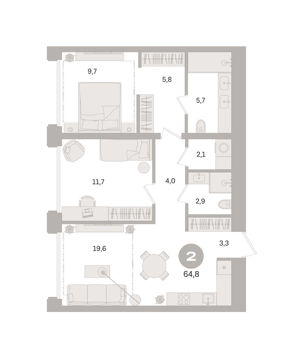 Планировка 64.8 м²
