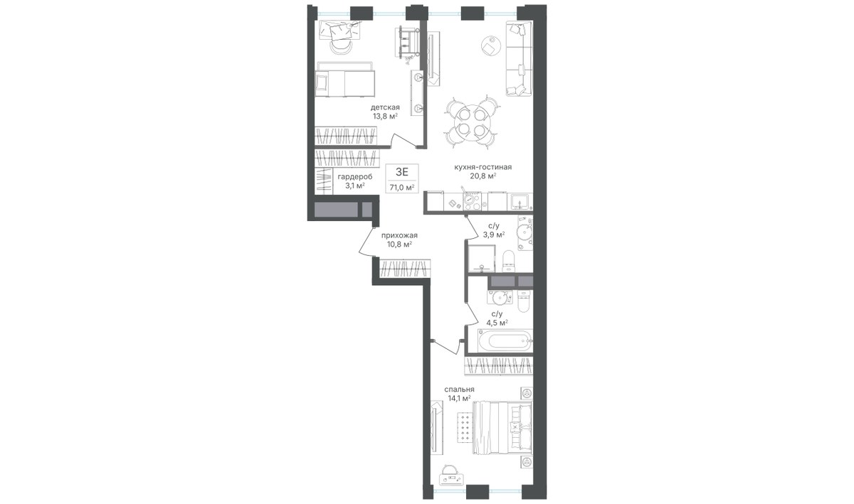 Планировка 70.9 м²