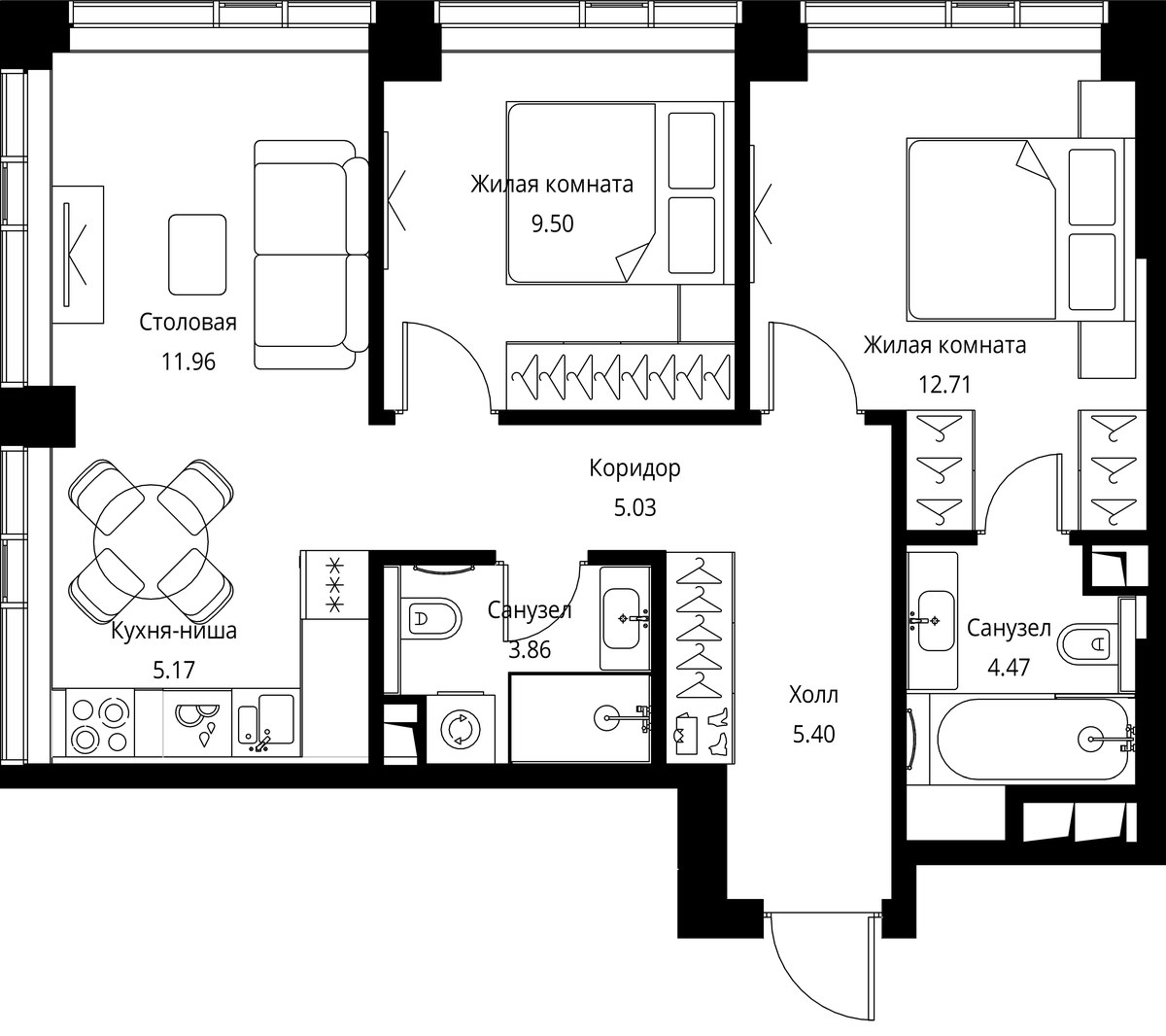 Планировка 58.1 м²