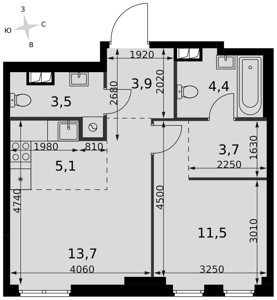 Планировка 45.8 м²