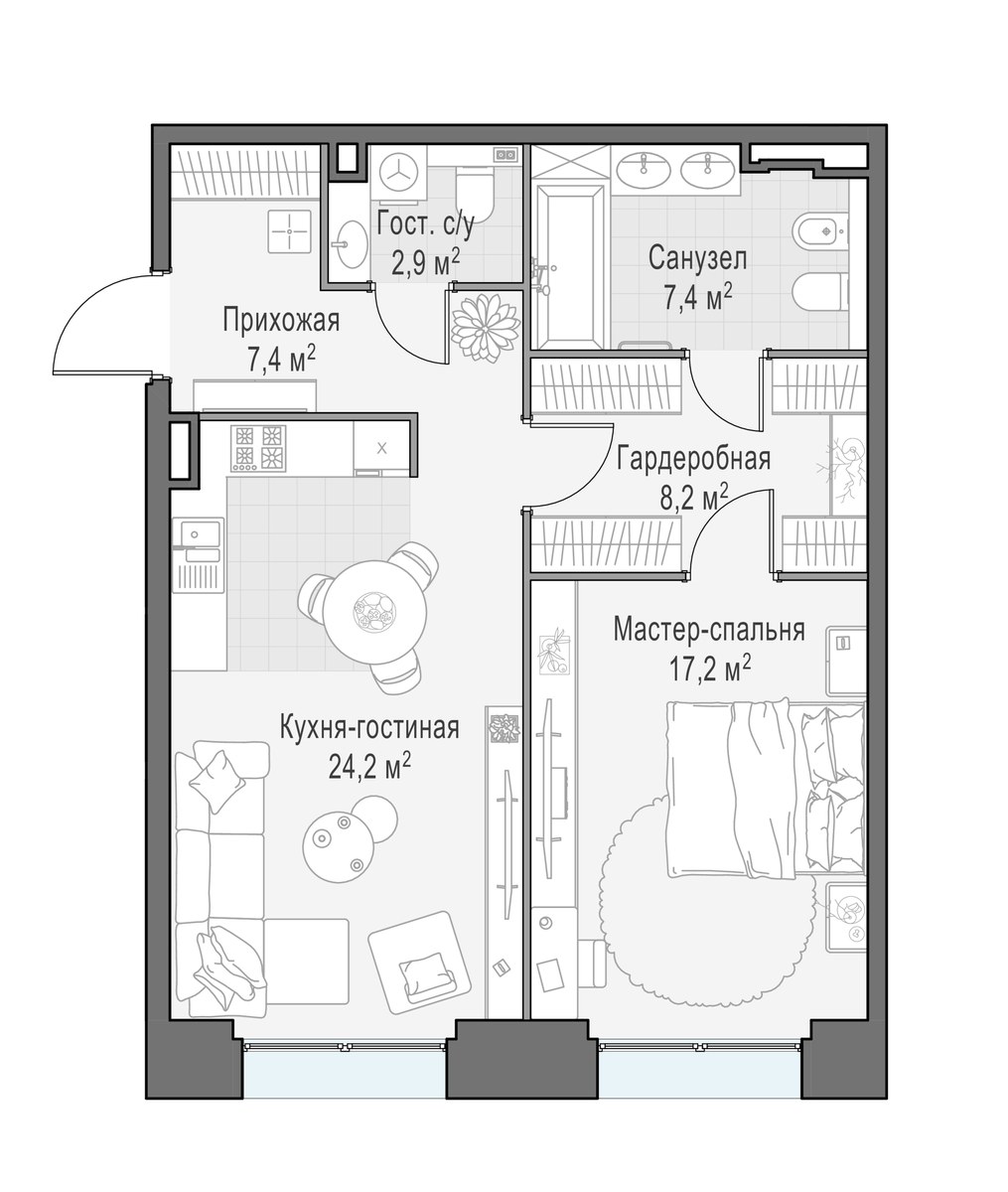 Планировка 67.3 м²
