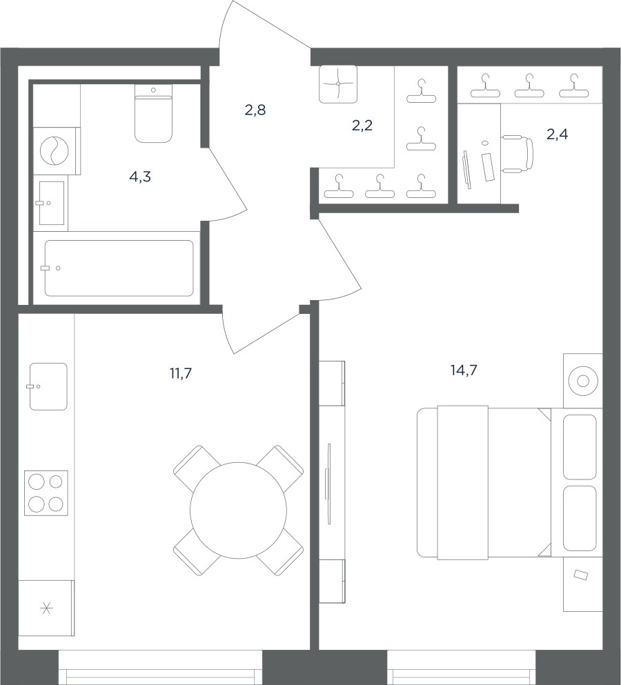 Планировка 38.1 м²