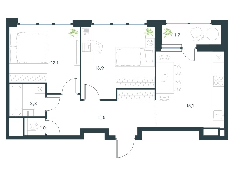 Планировка 58.6 м²