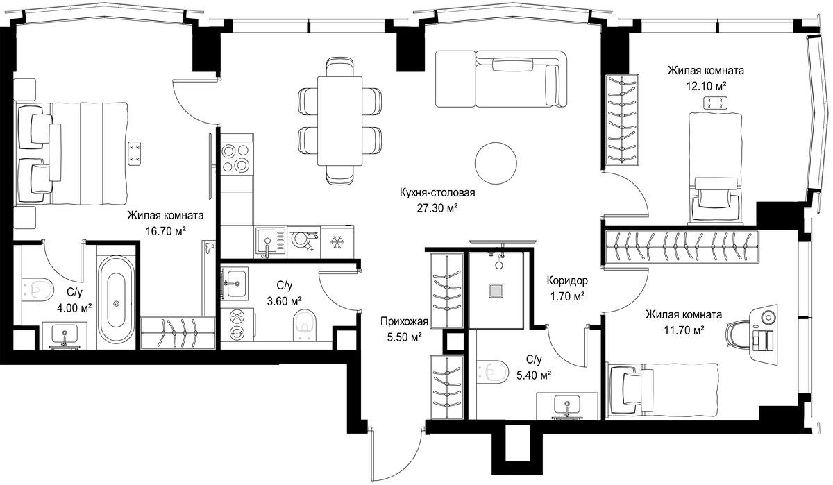 Планировка 88.0 м²