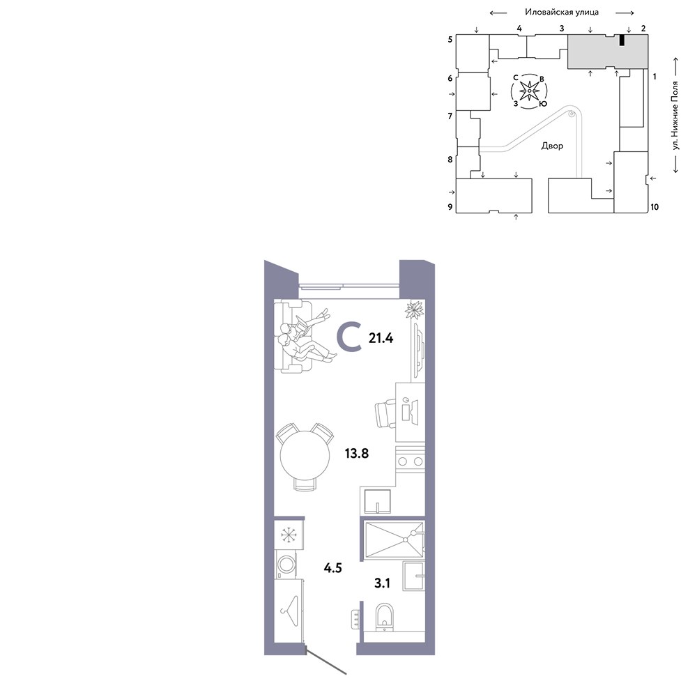 Планировка 21.4 м²