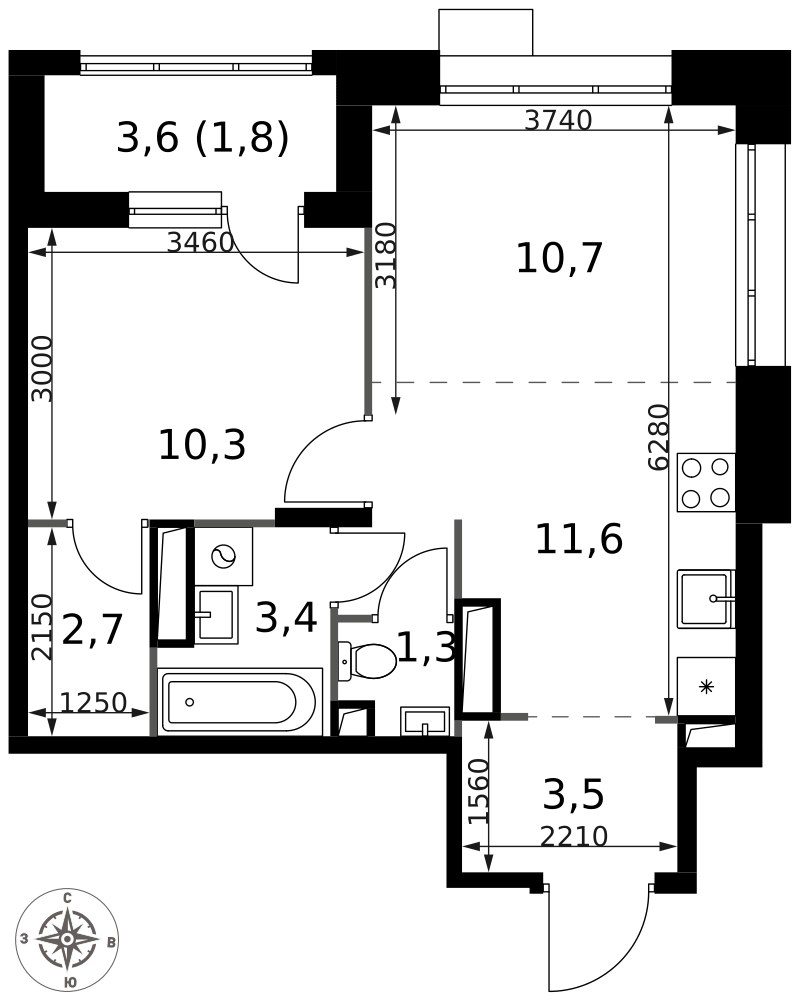 Планировка 45.3 м²