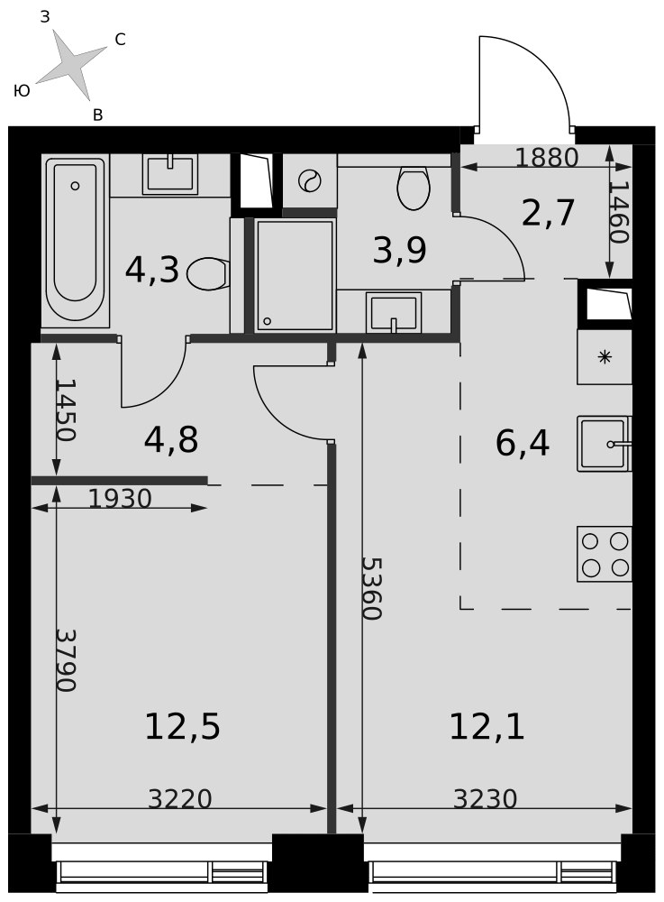 Планировка 46.7 м²