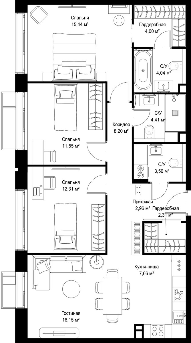 Планировка 92.54 м²