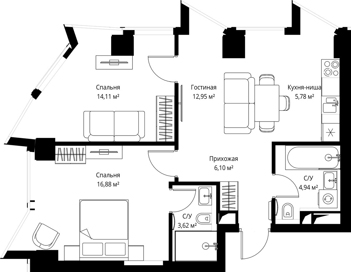 Планировка 64.4 м²