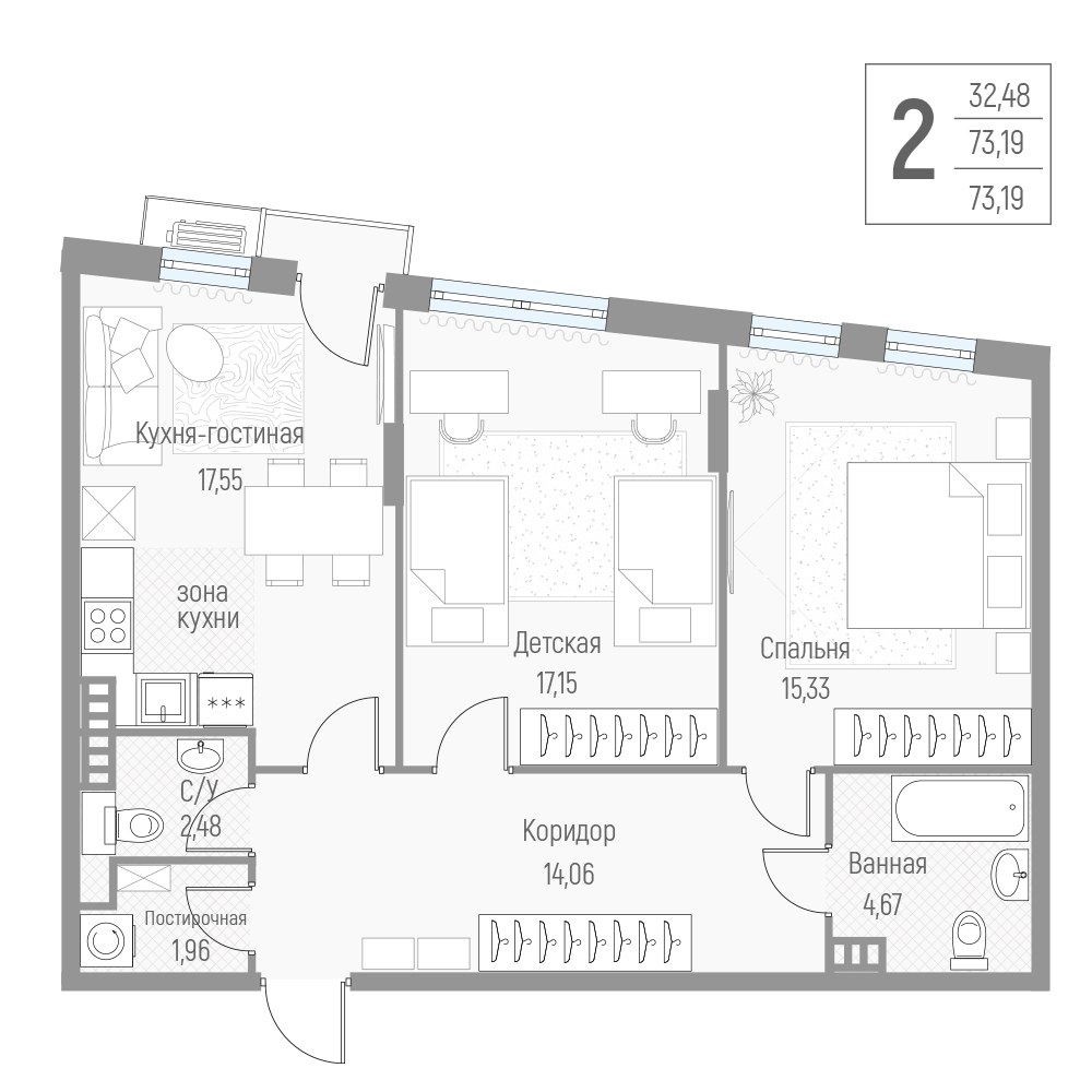 Планировка 73.0 м²