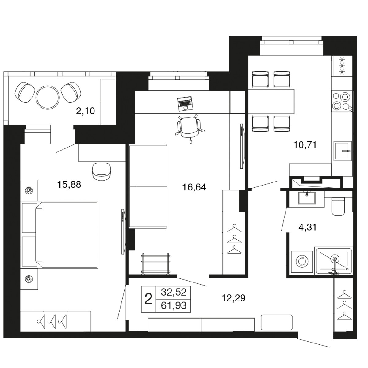 Планировка 59.8 м²