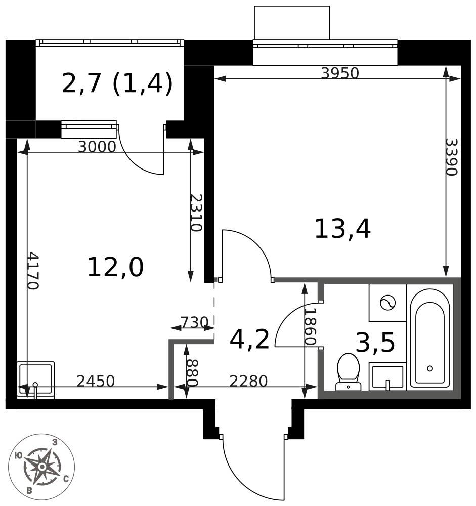 Планировка 34.5 м²
