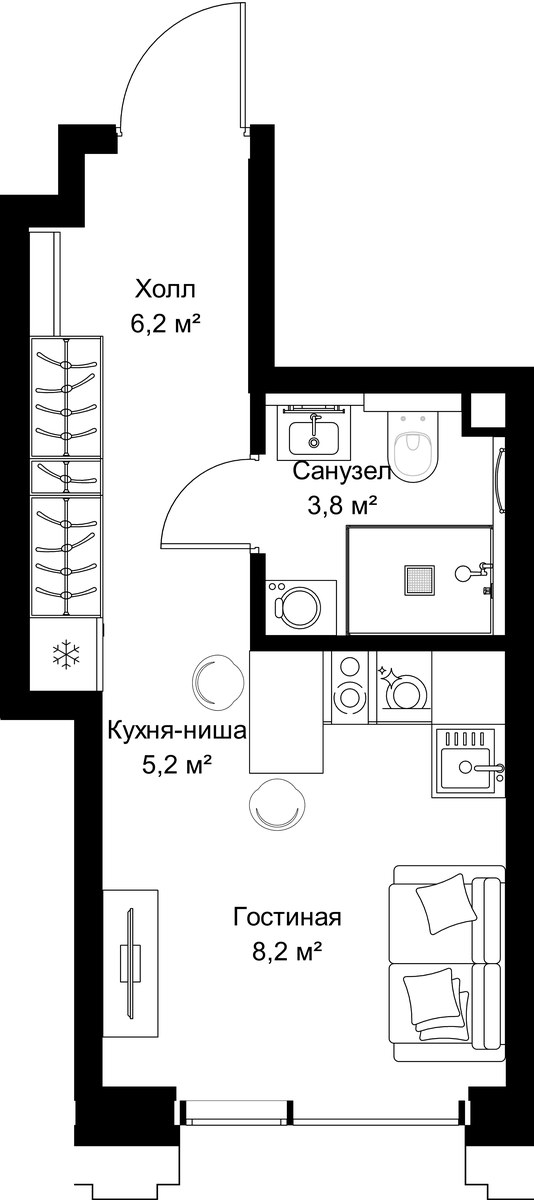 Планировка 23.4 м²