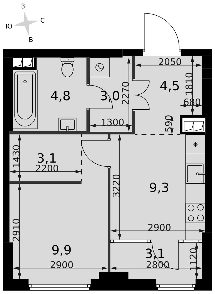 Планировка 37.7 м²