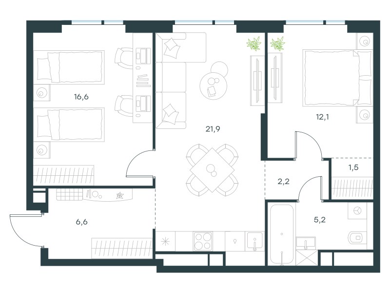 Планировка 66.1 м²