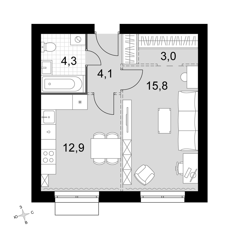 Планировка 40.1 м²