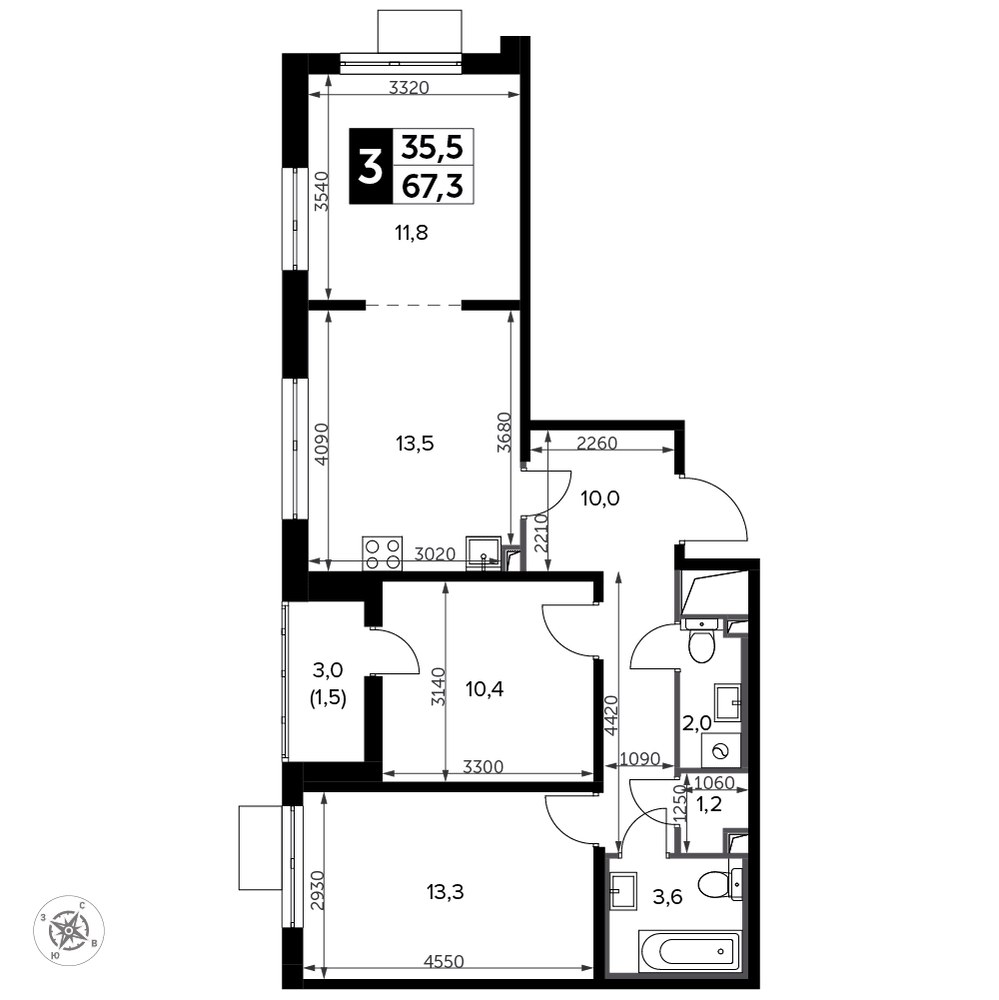 Планировка 68.3 м²