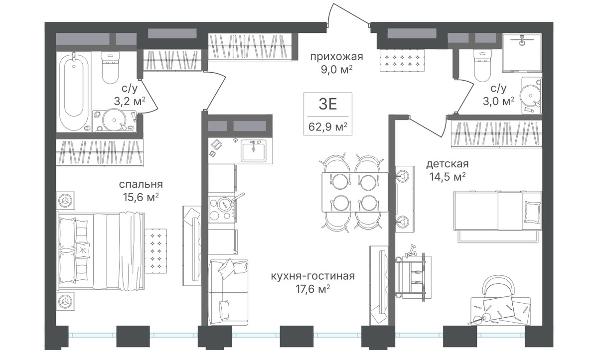 Планировка 63.0 м²