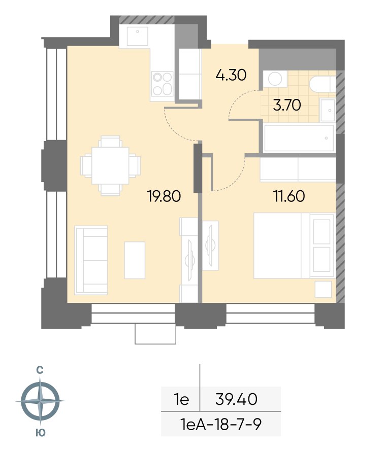 Планировка 39.4 м²