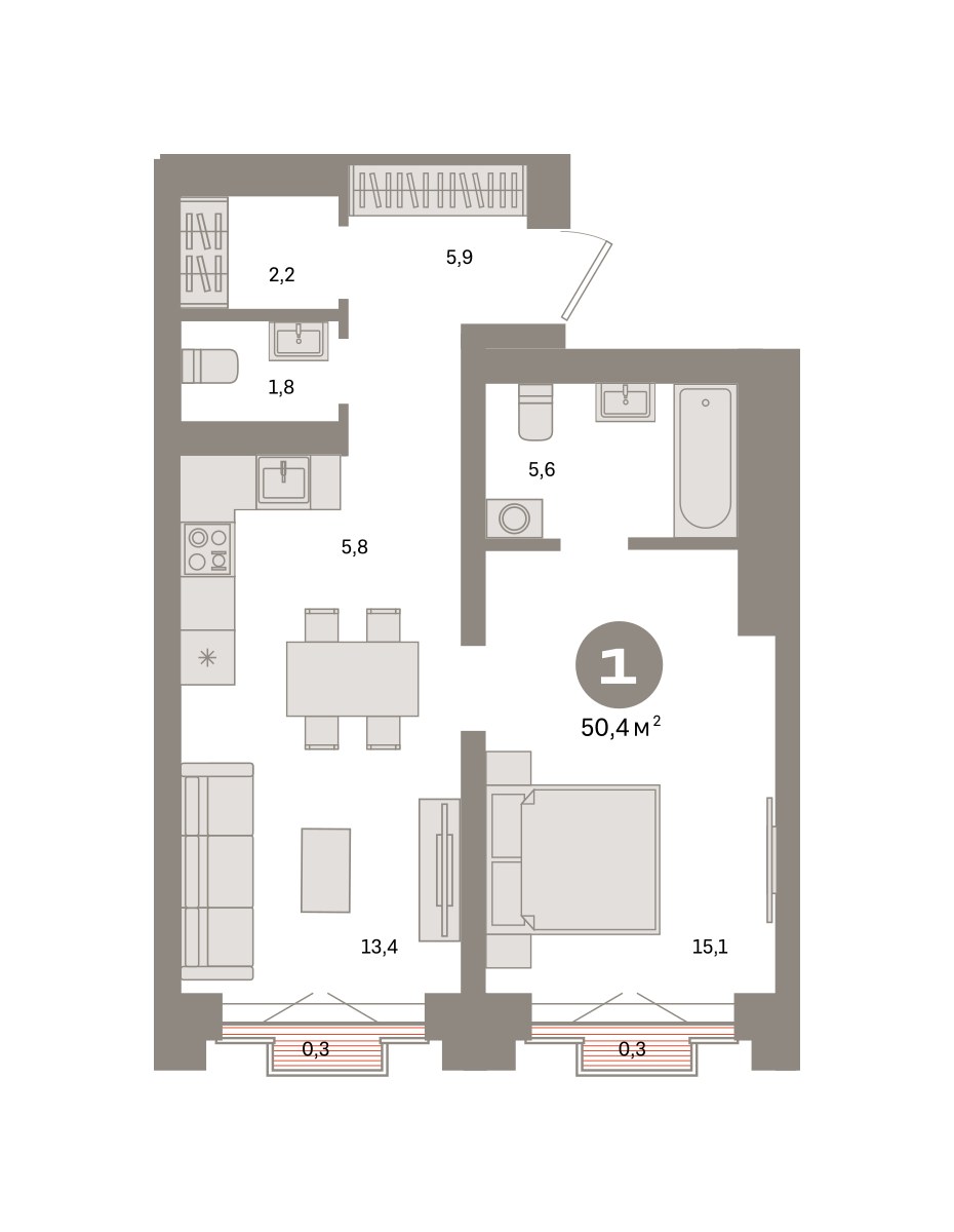 Планировка 50.4 м²