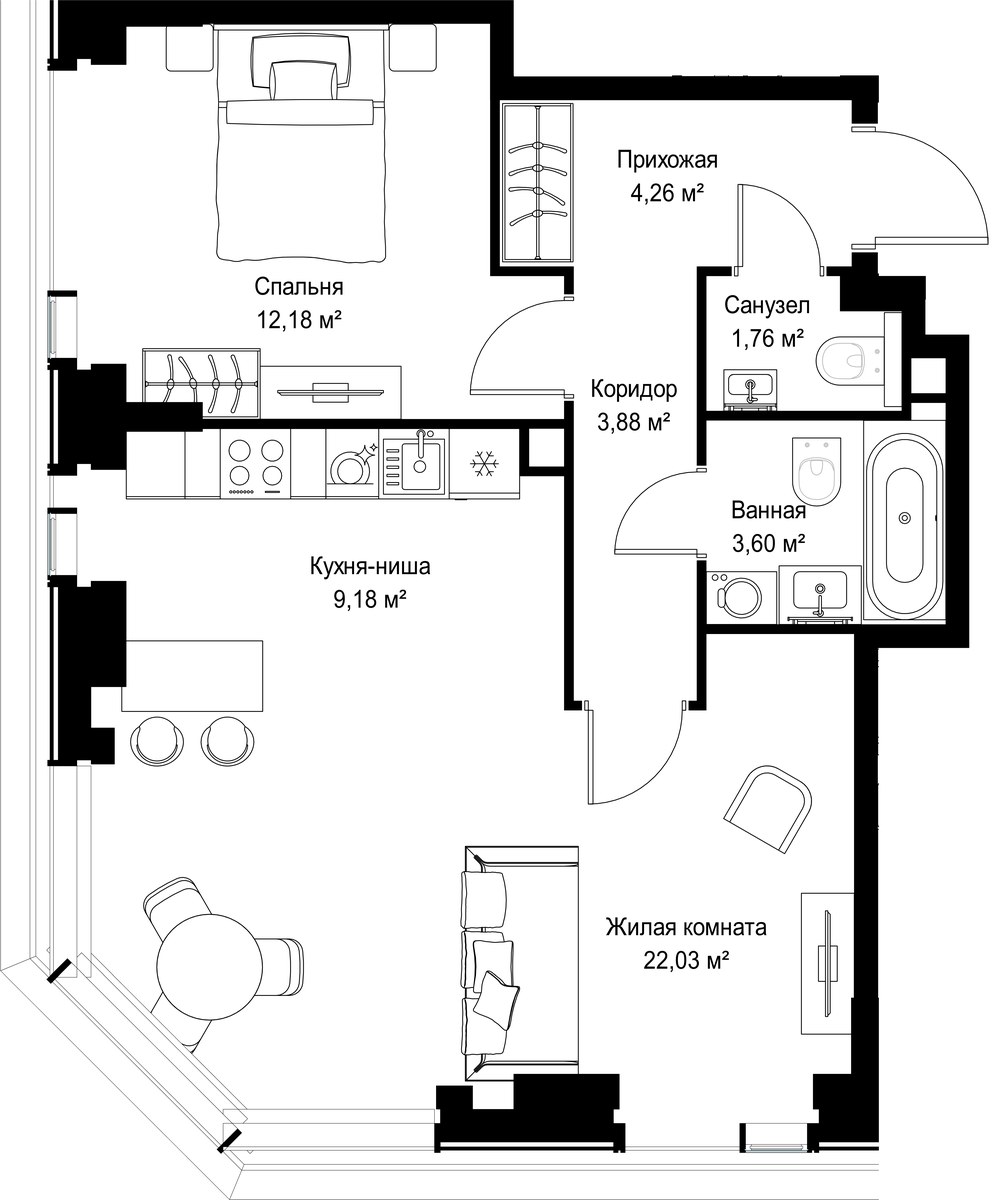 Планировка 56.89 м²