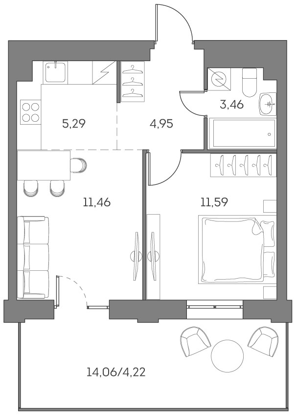 Планировка 40.97 м²
