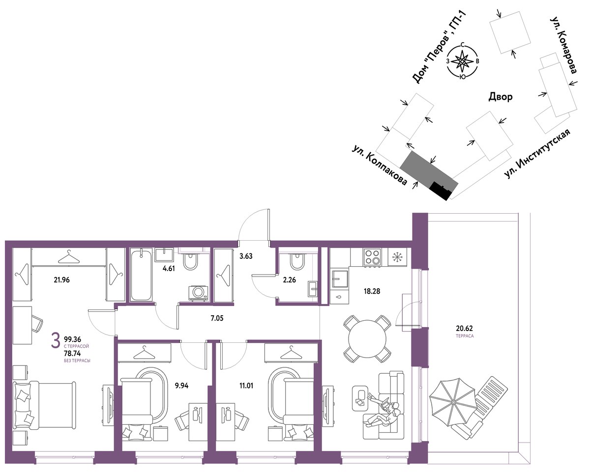 Планировка 99.36 м²