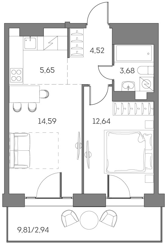 Планировка 44.02 м²