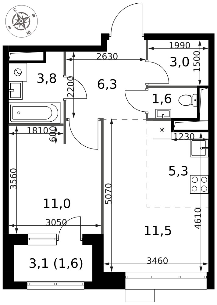 Планировка 44.1 м²