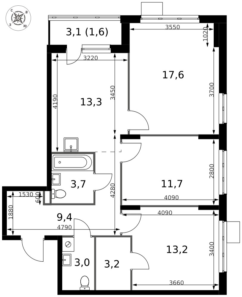 Планировка 76.7 м²