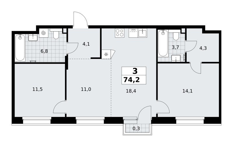 Планировка 74.2 м²