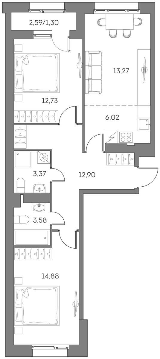 Планировка 68.05 м²