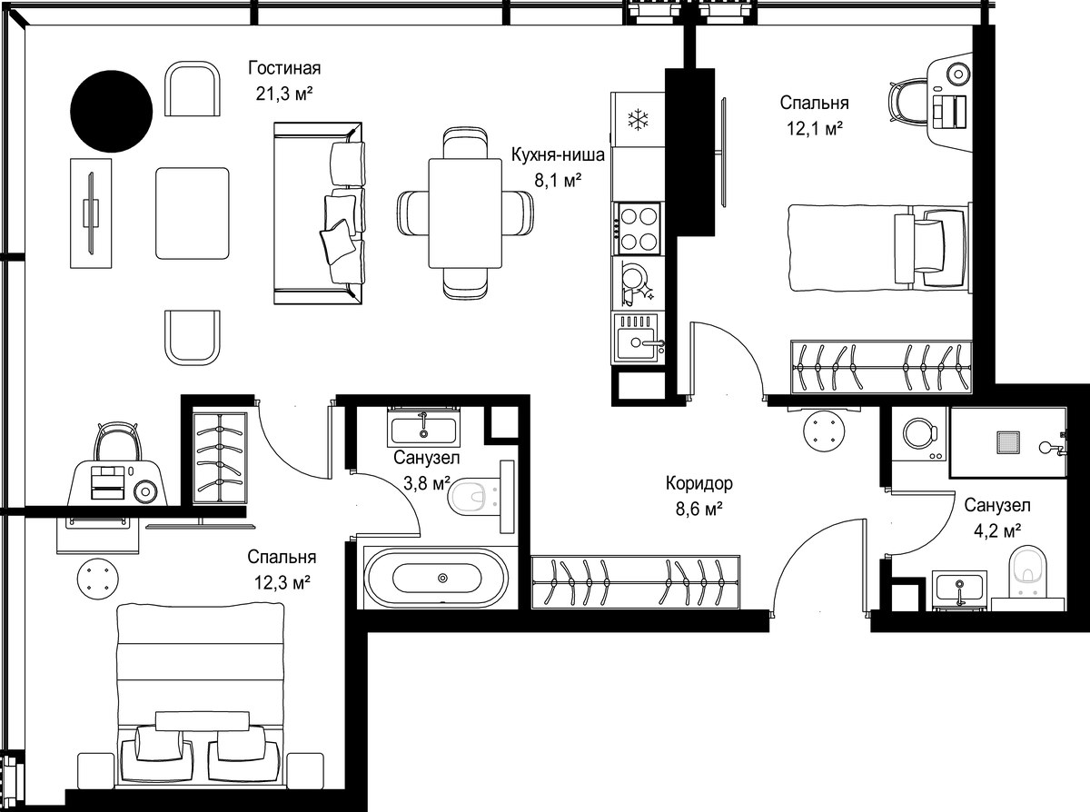 Планировка 70.4 м²
