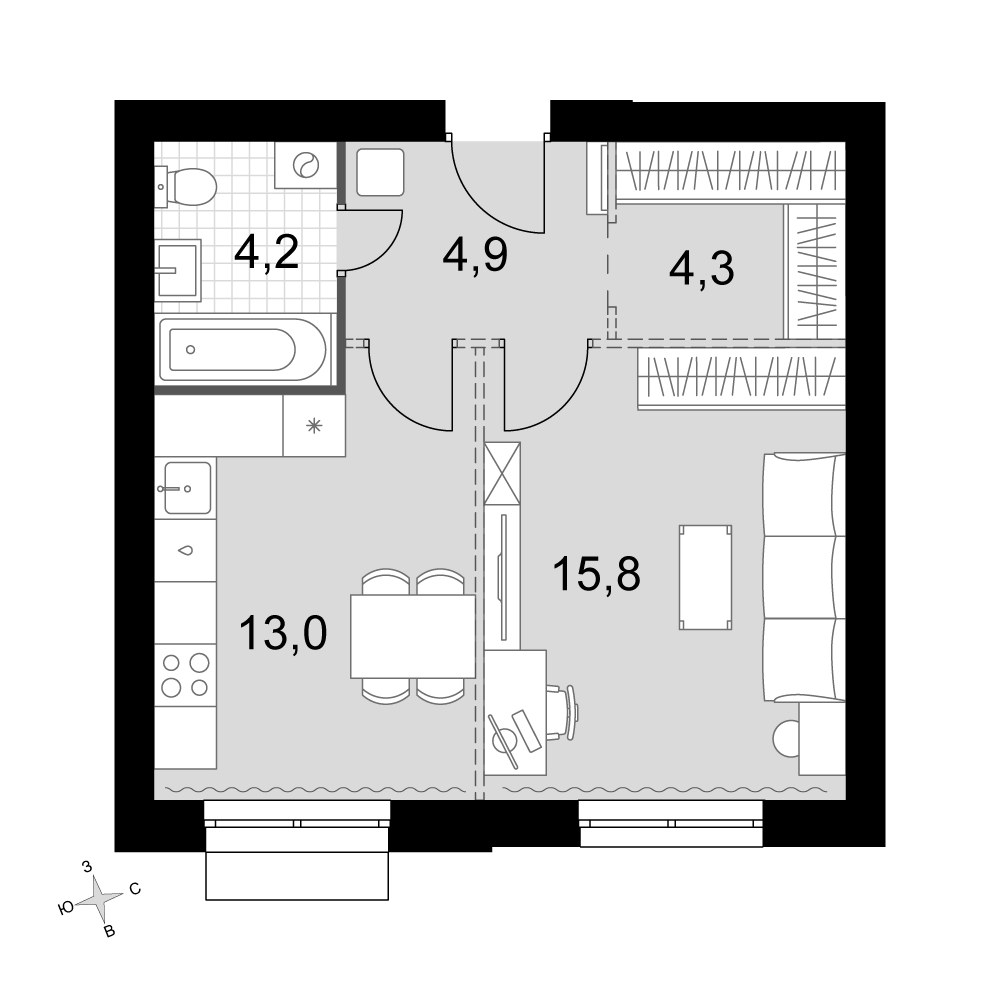 Планировка 42.2 м²