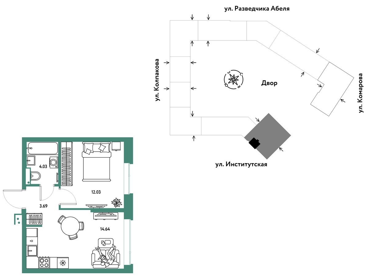 Планировка 34.39 м²