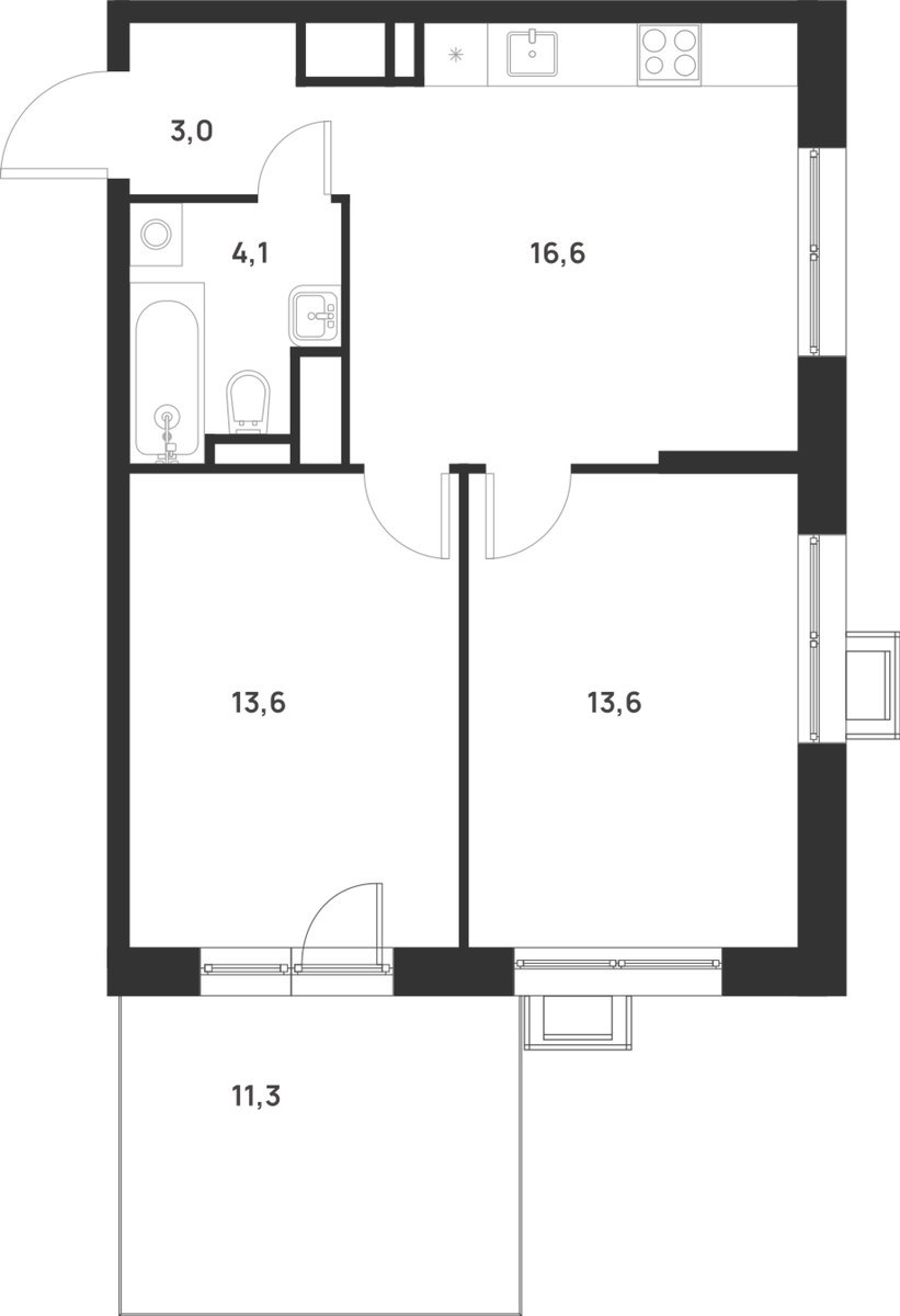 Планировка 54.3 м²