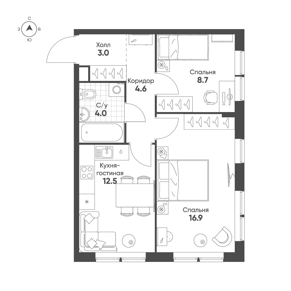 Планировка 49.7 м²