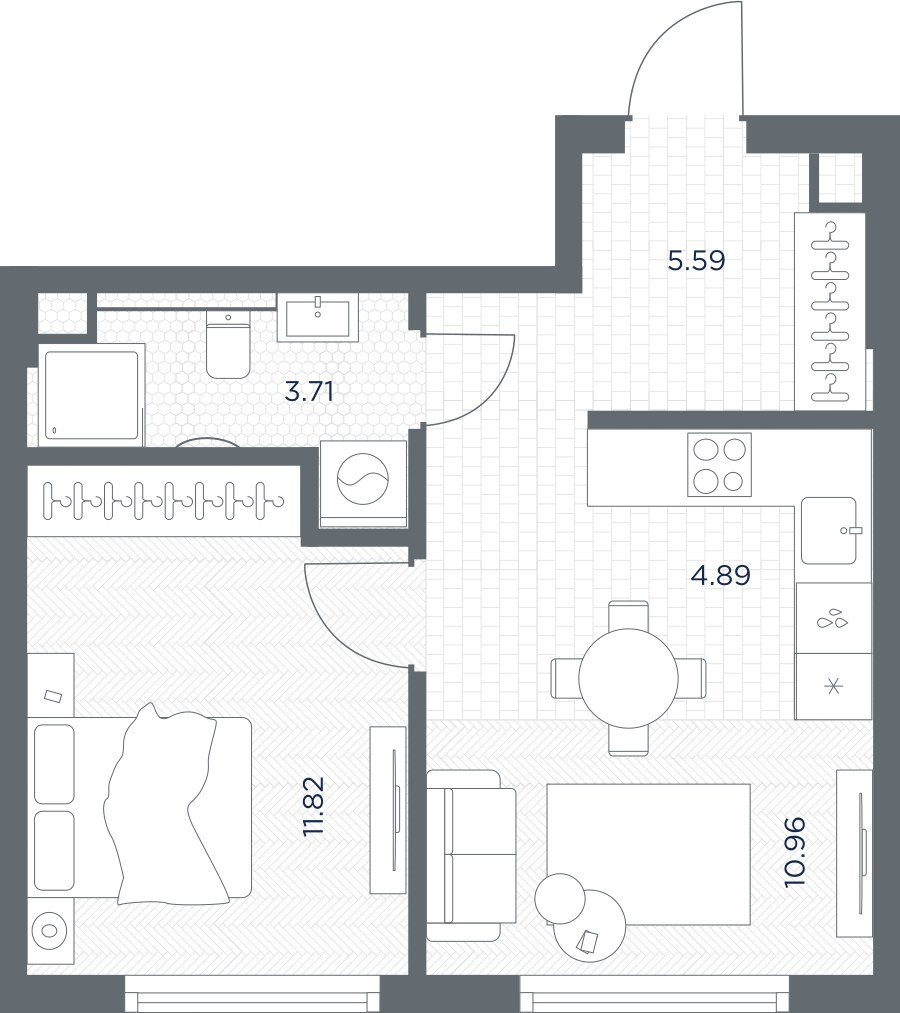 Планировка: 1-комнатная, 36.97 м²