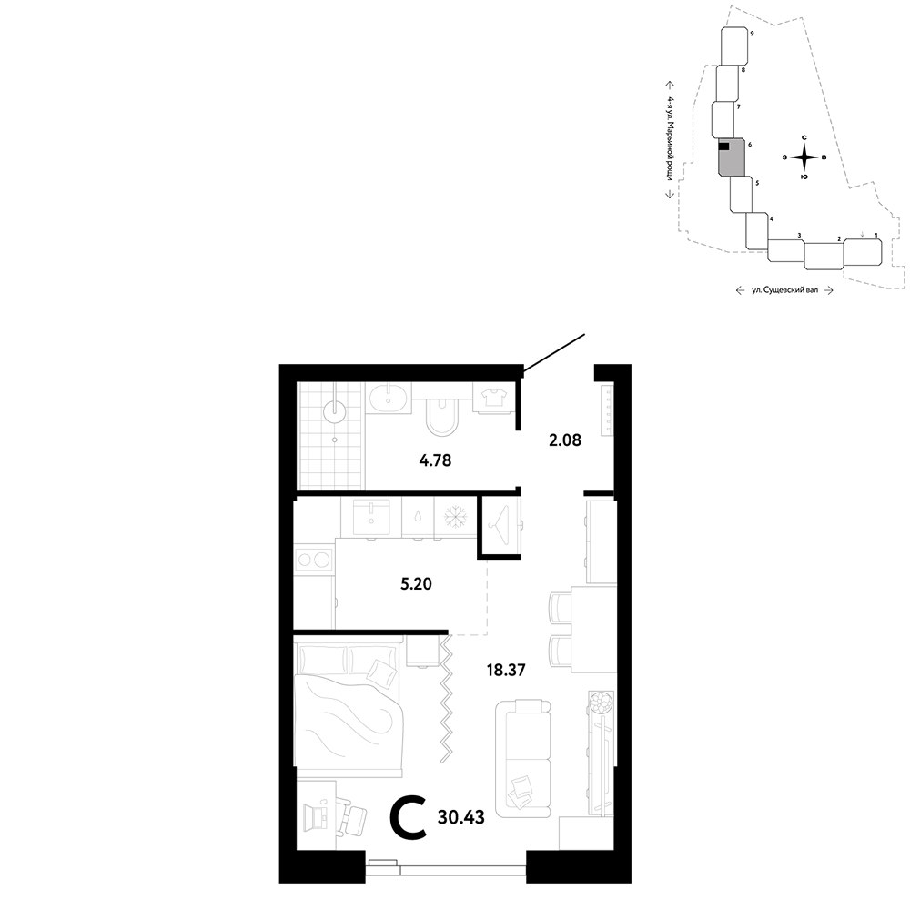 Планировка 30.43 м²